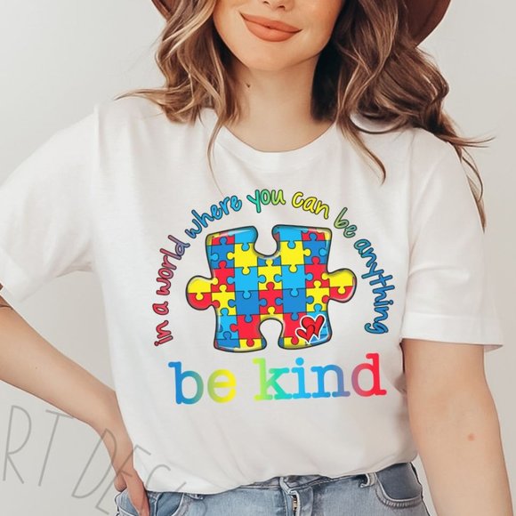 Autism Awareness T-shirt Be Kind Shirt Unisex Short Sleeve Tee - Picture 3 of 6